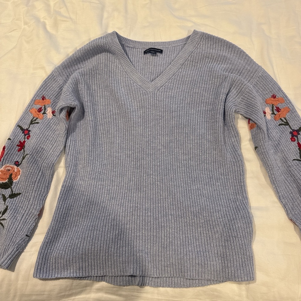 American Eagle Outfitters Blue and Orange V-Neck Sweater
